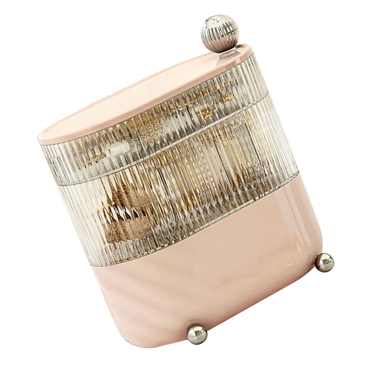 Desktop Storage Box 3 Tier Rotating Divided Organizer for Jewelry Data Cable Cosmetic Cream Pink