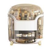 Cosmetic Box Large Capacity Compartment Storage Rotatable Waterproof Transparent Vertical Makeup Organizer White