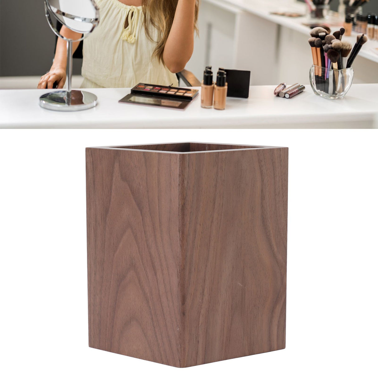 Cooking Utensil Container Smoothing Stable Large Capacity Simple Wooden Pen Holder for Kitchen Family Office Squared(4.3x3.1x3.1in)