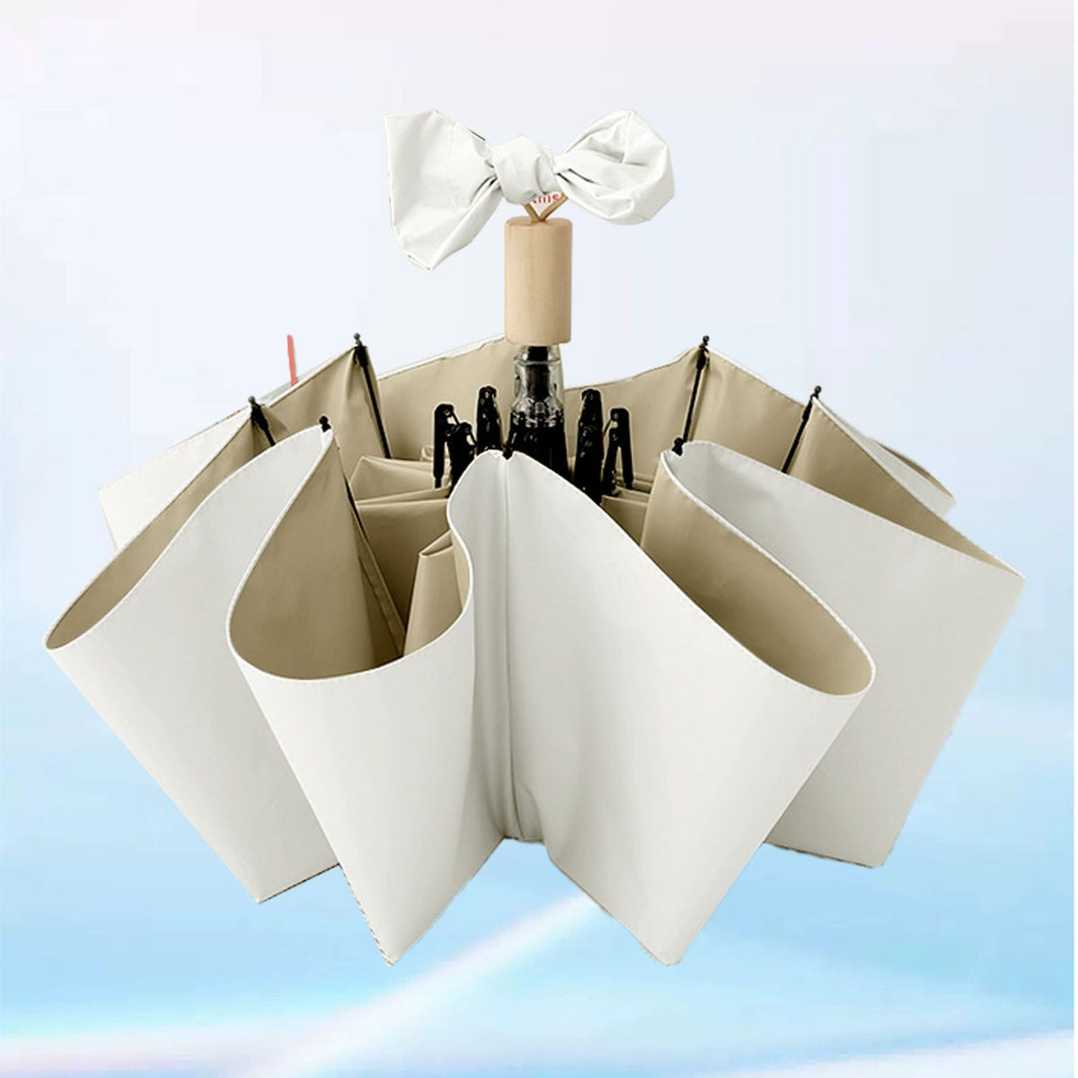 Travel Umbrella Ice Cream Color Sun Rain Proof UV Protection Foldable Portable Umbrella for Men Women White Brown