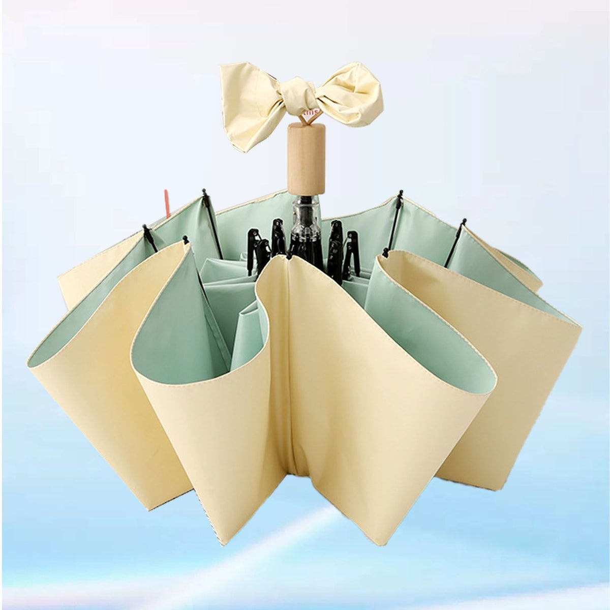 Travel Umbrella Ice Cream Color Sun Rain Proof UV Protection Foldable Portable Umbrella for Men Women Yellow Green