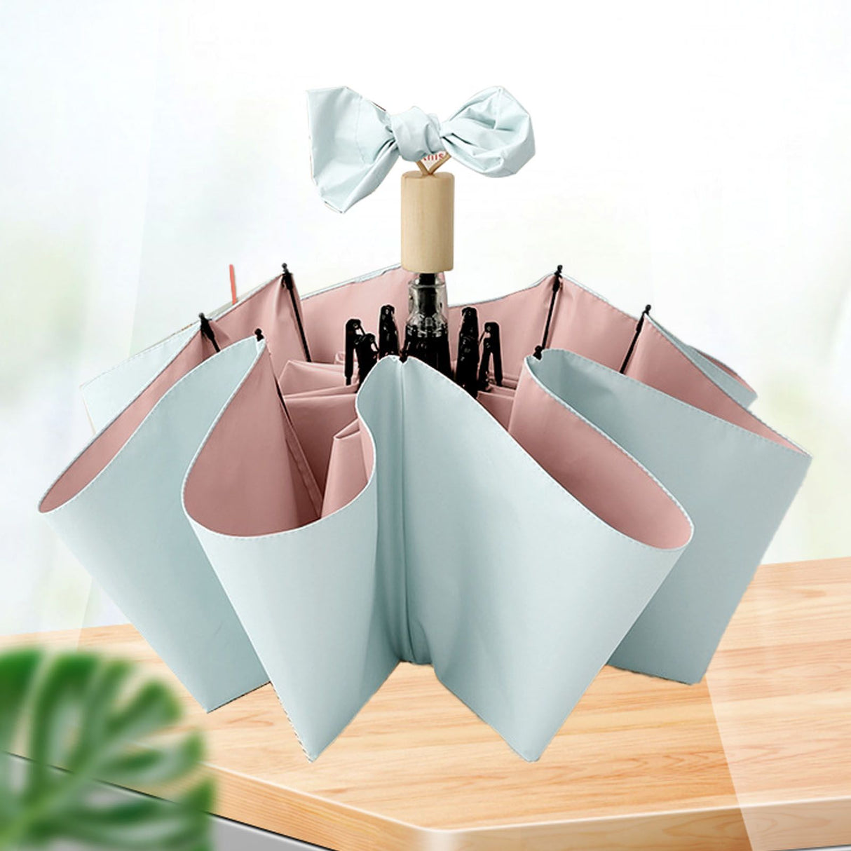 Travel Umbrella Ice Cream Color Sun Rain Proof UV Protection Foldable Portable Umbrella for Men Women Cyan Pink