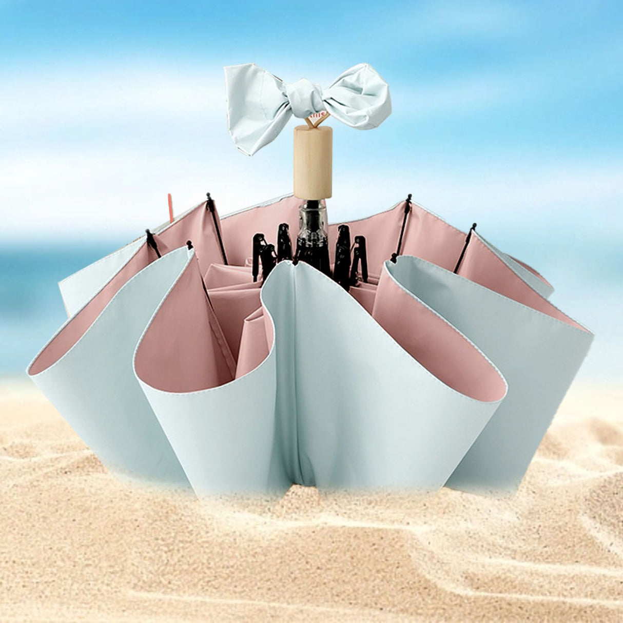Travel Umbrella Ice Cream Color Sun Rain Proof UV Protection Foldable Portable Umbrella for Men Women Cyan Pink