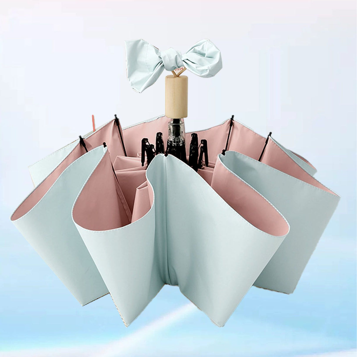 Travel Umbrella Ice Cream Color Sun Rain Proof UV Protection Foldable Portable Umbrella for Men Women Cyan Pink