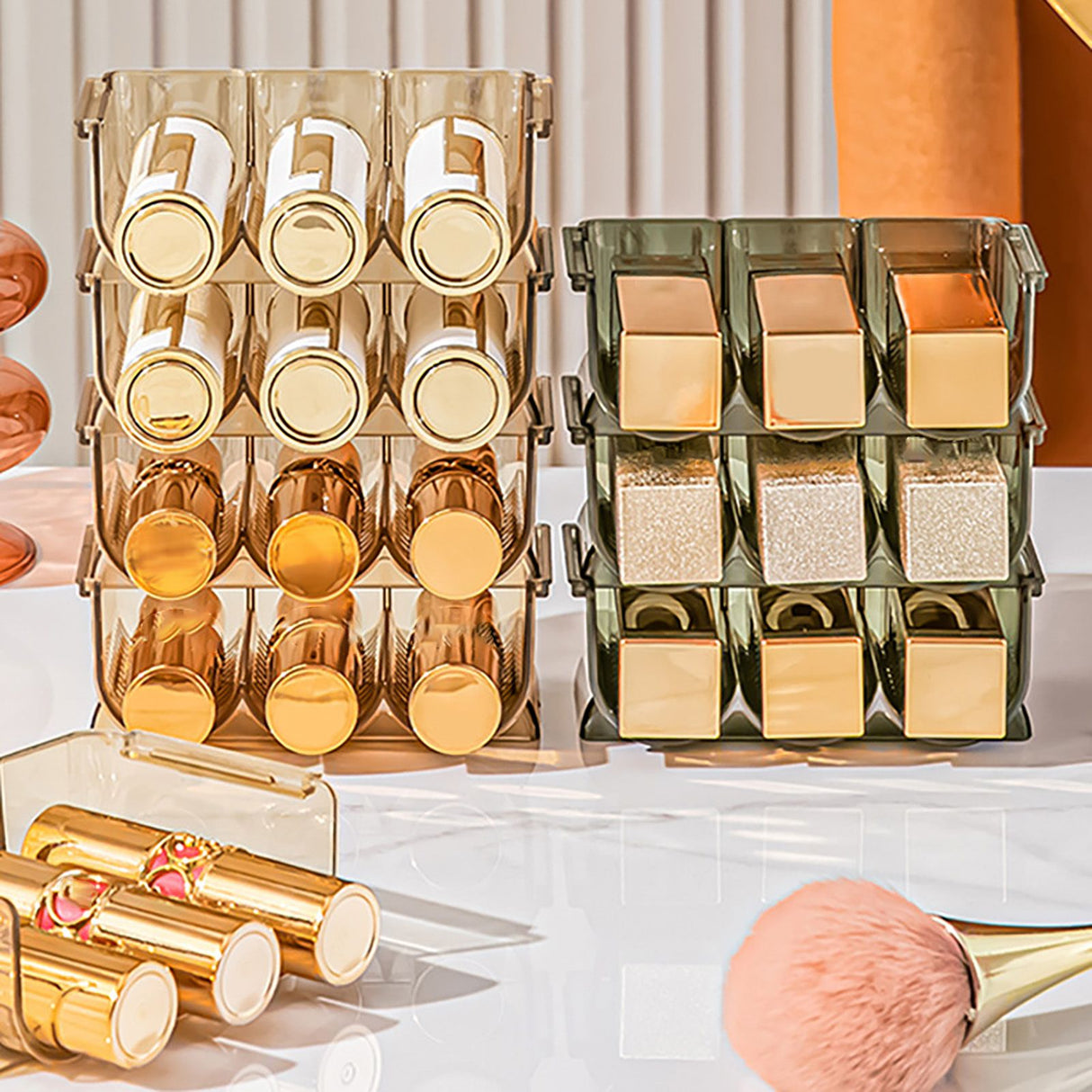 3pcs Lipstick Holder Transparent Storage Overlay Clear Lipstick Display Holder for Lip Gloss Transparent Orange