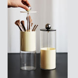 Makeup Brush Holder Organizer with Lid Liftable Dustproof Makeup Brushes Container for Vanity Desktop Countertop Nordic Style Milky White Cover