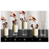 Makeup Brush Holder Organizer with Lid Liftable Dustproof Makeup Brushes Container for Vanity Desktop Countertop Nordic Style Milky White Cover