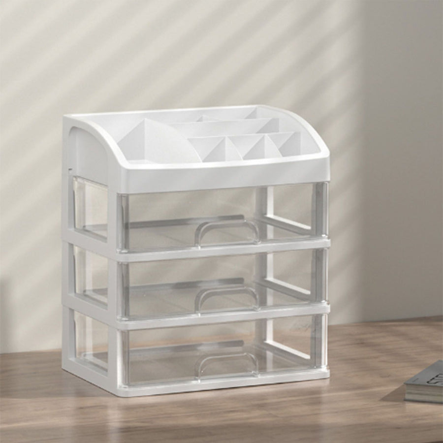 Desktop Organizer 3 Drawer Clear Plastic Desk Storage for Office Stationary Makeup Organizer Bathroom White