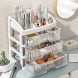 Desktop Organizer 3 Drawer Clear Plastic Desk Storage for Office Stationary Makeup Organizer Bathroom White - Close-Up Angle