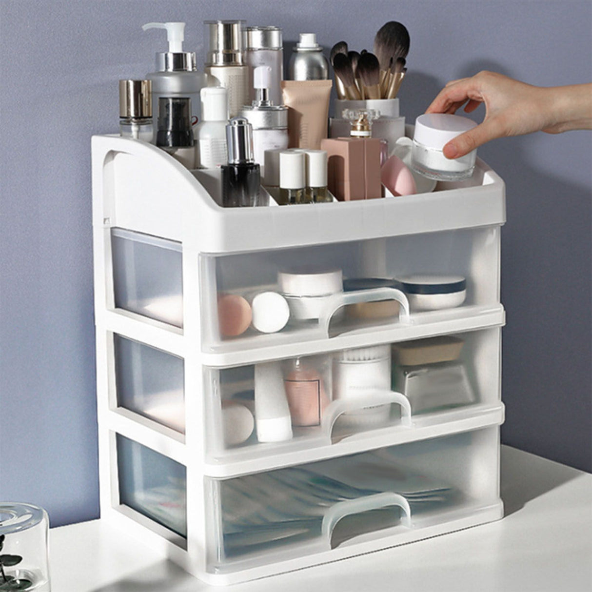 Desktop Organizer 3 Drawer Clear Plastic Desk Storage for Office Stationary Makeup Organizer Bathroom White