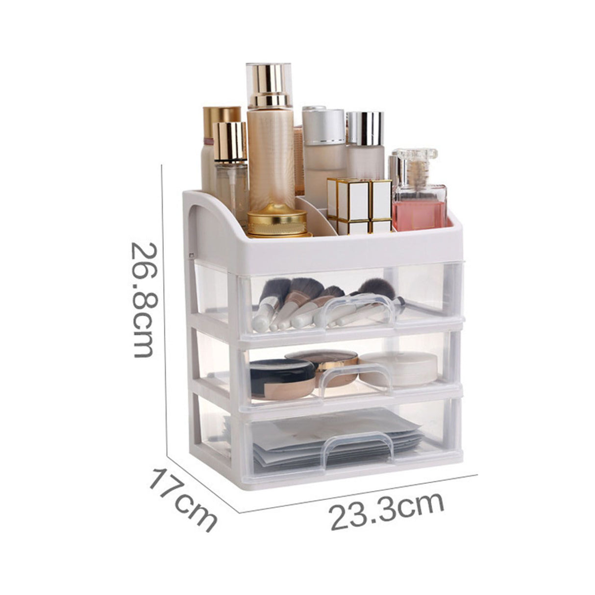 Desktop Organizer 3 Drawer Clear Plastic Desk Storage for Office Stationary Makeup Organizer Bathroom White