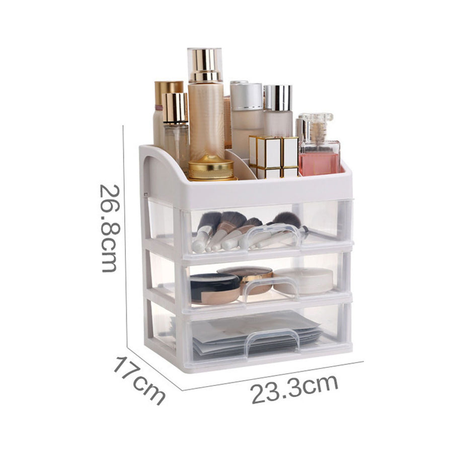 Desktop Organizer 3 Drawer Clear Plastic Desk Storage for Office Stationary Makeup Organizer Bathroom White