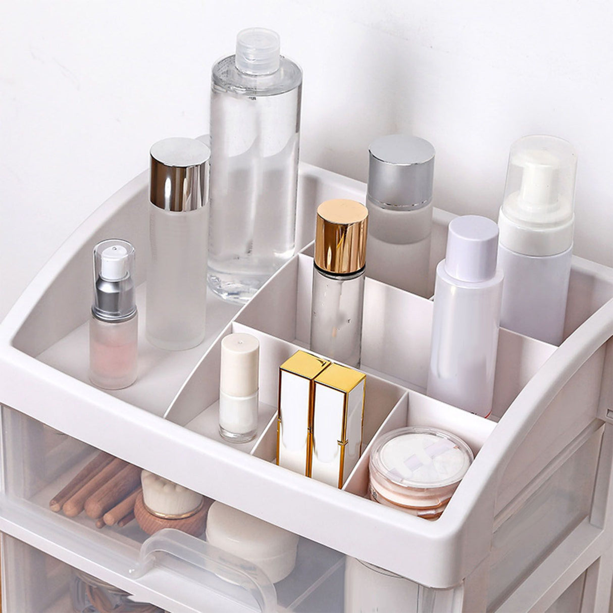 Desktop Organizer 3 Drawer Clear Plastic Desk Storage for Office Stationary Makeup Organizer Bathroom White