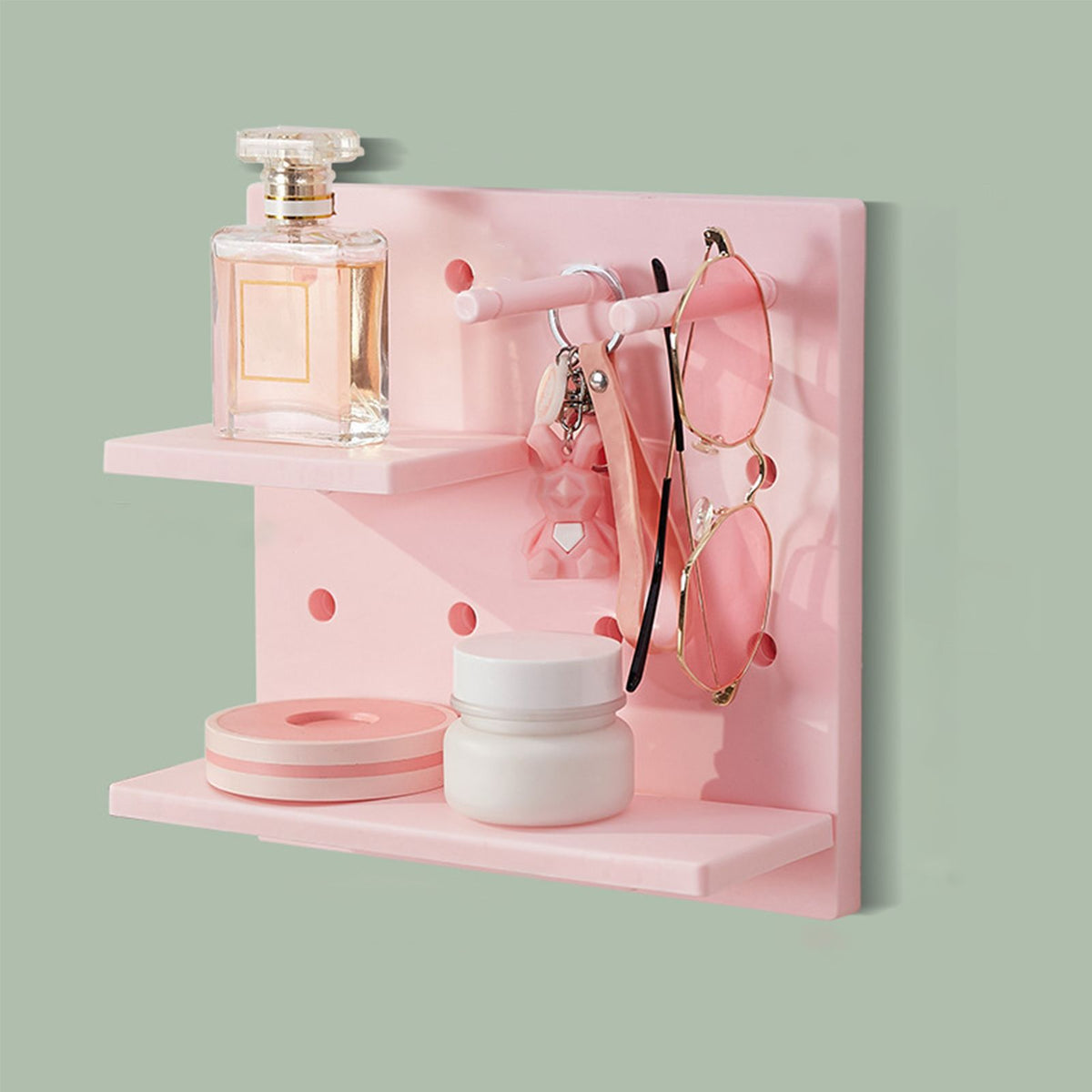 Pegboard Wall Organizer Shelves Punch Free Multifunctional Wall Pegboard Organizer for Doll Pink
