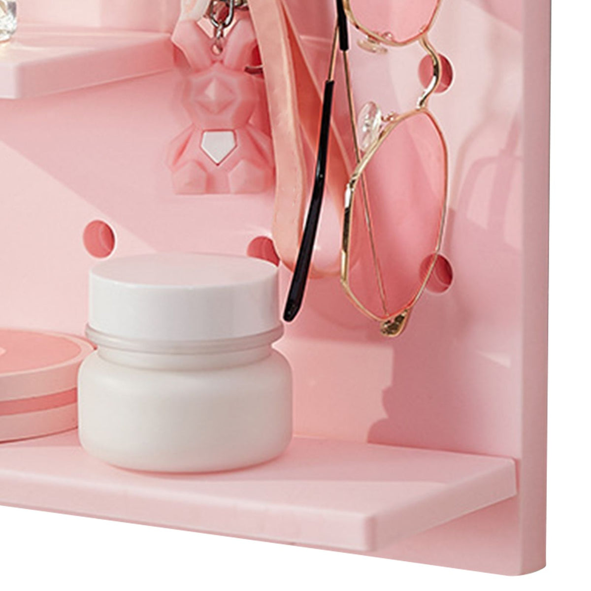 Pegboard Wall Organizer Shelves Punch Free Multifunctional Wall Pegboard Organizer for Doll Pink