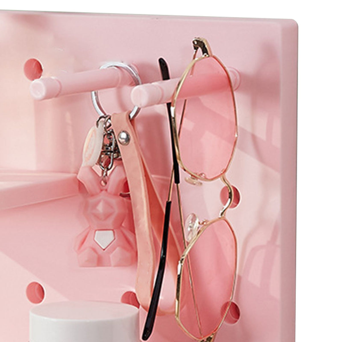 Pegboard Wall Organizer Shelves Punch Free Multifunctional Wall Pegboard Organizer for Doll Pink
