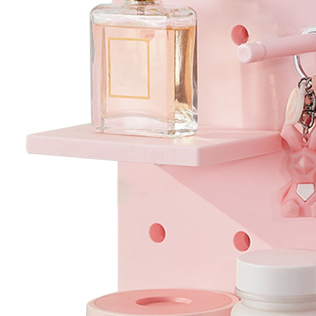 Pegboard Wall Organizer Shelves Punch Free Multifunctional Wall Pegboard Organizer for Doll Pink
