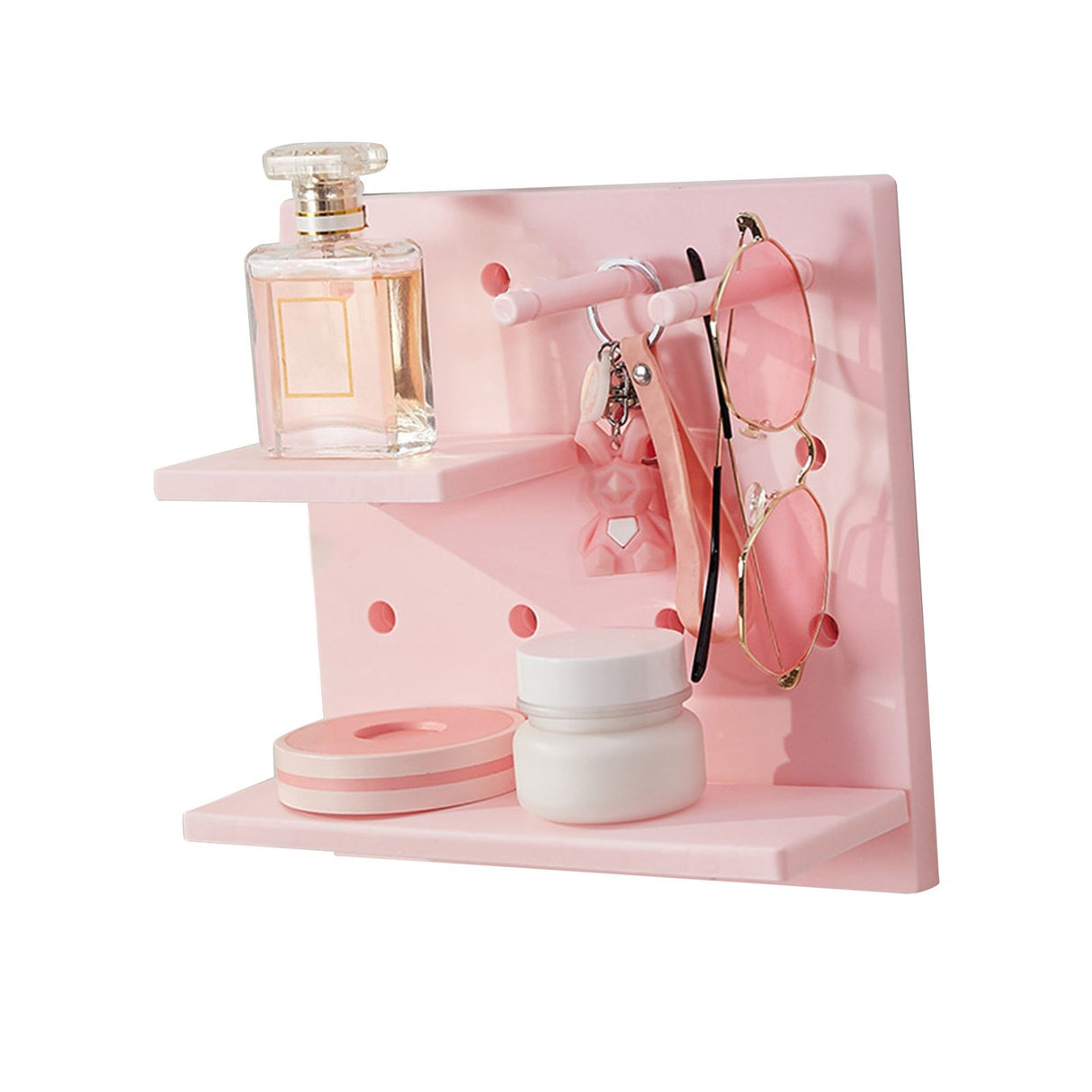 Pegboard Wall Organizer Shelves Punch Free Multifunctional Wall Pegboard Organizer for Doll Pink