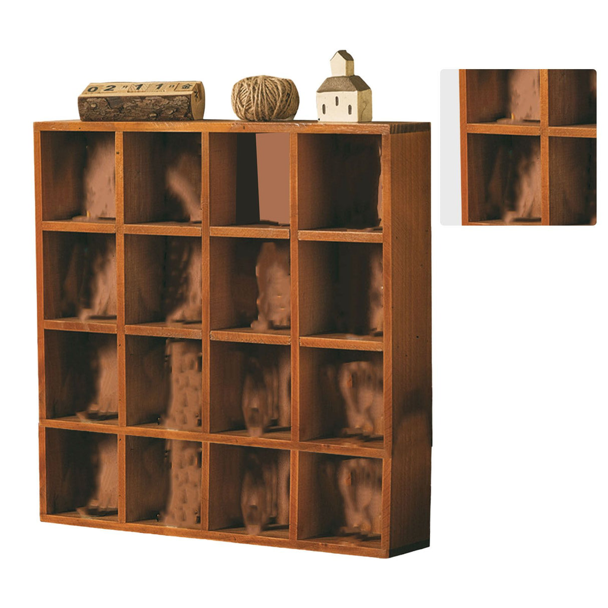 Wall Mounted Figures Display Shelves Rack Retro Wooden Figures Display Case for Home Bedroom 16 Grids