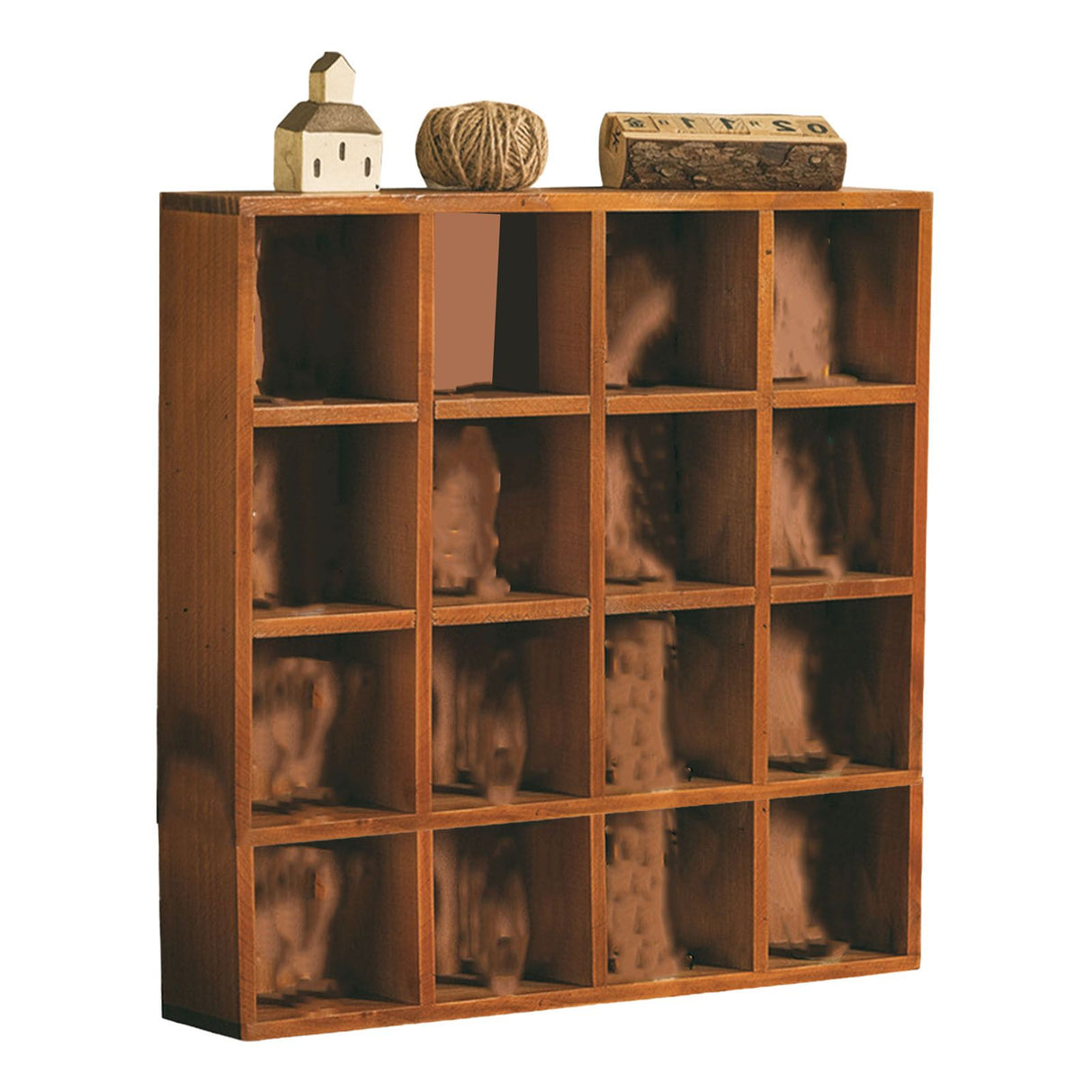Wall Mounted Figures Display Shelves Rack Retro Wooden Figures Display Case for Home Bedroom 16 Grids