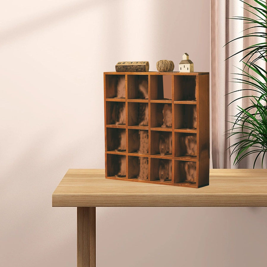 Wall Mounted Figures Display Shelves Rack Retro Wooden Figures Display Case for Home Bedroom 16 Grids