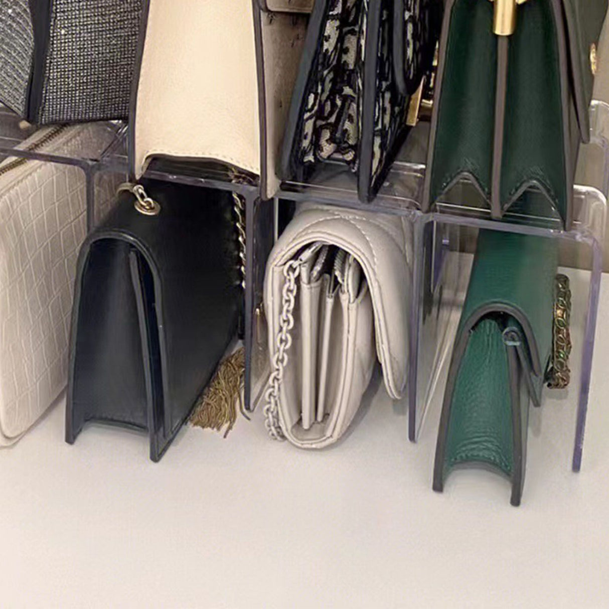 Handbag Organizer Household Transparent Bag Storage Rack Bed Room PC Mini Purse Shelf 4 Section