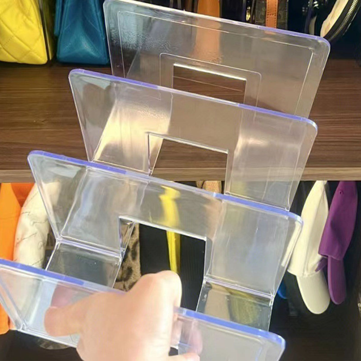 Handbag Organizer Household Transparent Bag Storage Rack Bed Room PC Mini Purse Shelf 4 Section