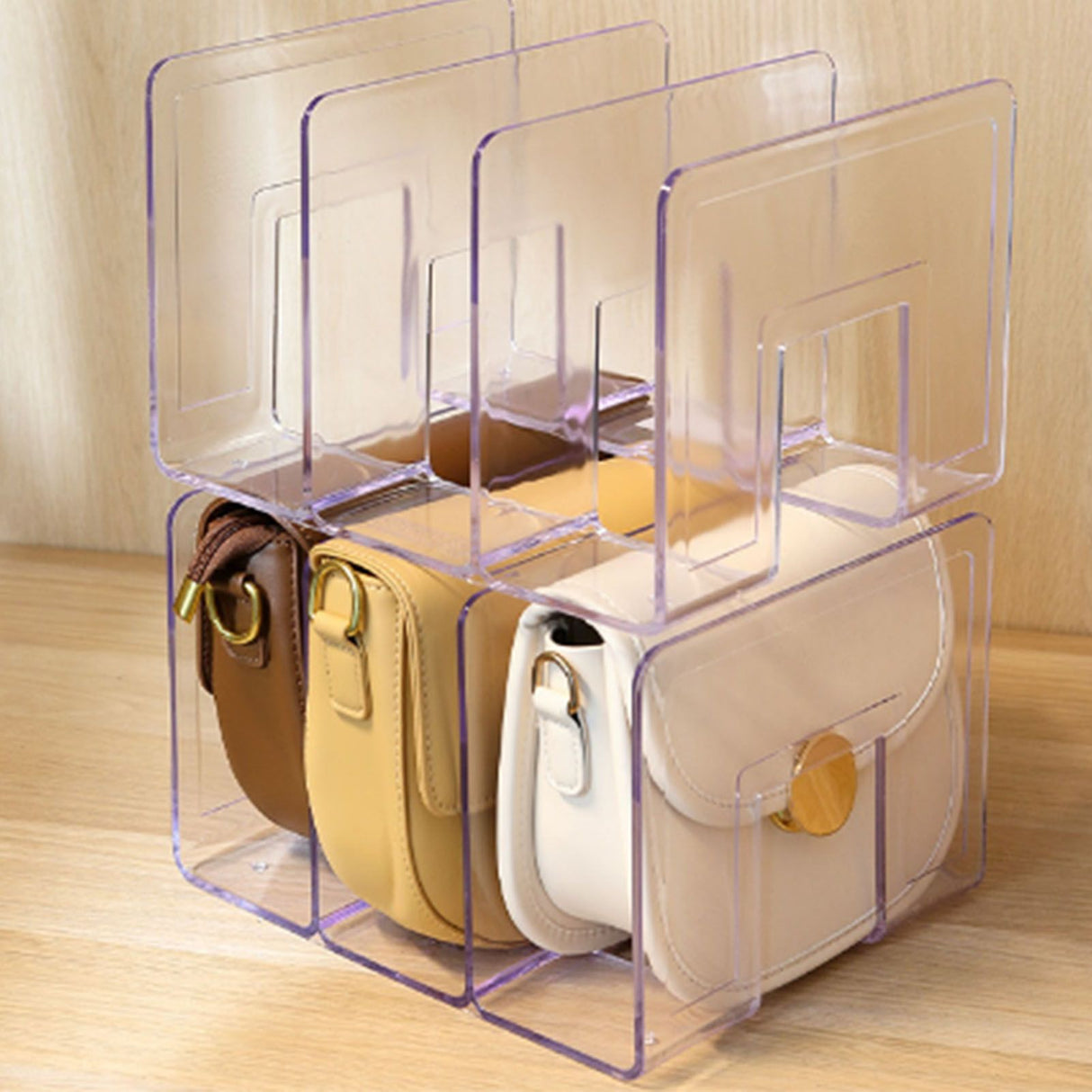 Handbag Organizer Household Transparent Bag Storage Rack Bed Room PC Mini Purse Shelf 4 Section