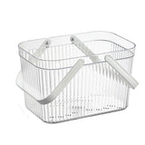 Bath Organizer Basket Stylish Clear Stripe Large Capacity Shower Storage Organizer with Handle for Bathroom White