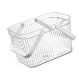 Bath Organizer Basket Stylish Clear Stripe Large Capacity Shower Storage Organizer with Handle for Bathroom White - Front View
