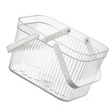 Bath Organizer Basket Stylish Clear Stripe Large Capacity Shower Storage Organizer with Handle for Bathroom White
