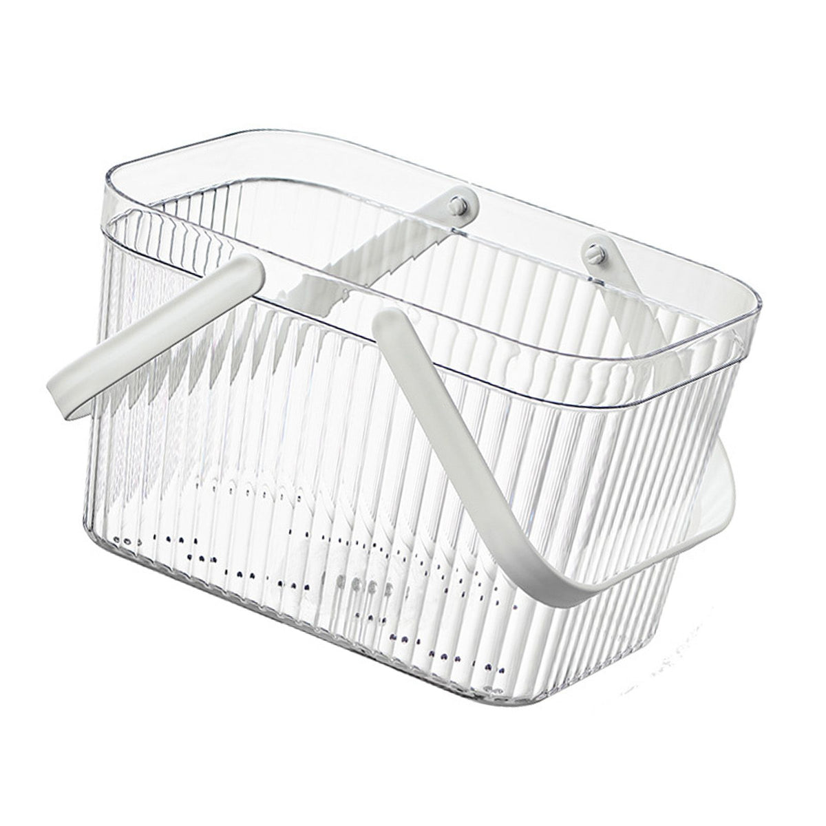 Bath Organizer Basket Stylish Clear Stripe Large Capacity Shower Storage Organizer with Handle for Bathroom White