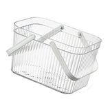 Bath Organizer Basket Stylish Clear Stripe Large Capacity Shower Storage Organizer with Handle for Bathroom White - Top-Down View