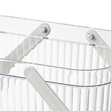 Bath Organizer Basket Stylish Clear Stripe Large Capacity Shower Storage Organizer with Handle for Bathroom White - Close-Up Angle
