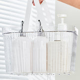 Bath Organizer Basket Stylish Clear Stripe Large Capacity Shower Storage Organizer with Handle for Bathroom White