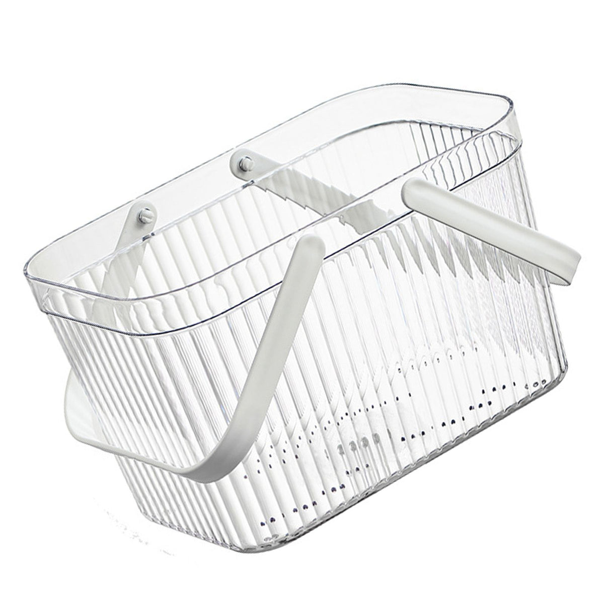 Bath Organizer Basket Stylish Clear Stripe Large Capacity Shower Storage Organizer with Handle for Bathroom White