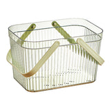 Bath Organizer Basket Stylish Clear Stripe Large Capacity Shower Storage Organizer with Handle for Bathroom Green - Front View
