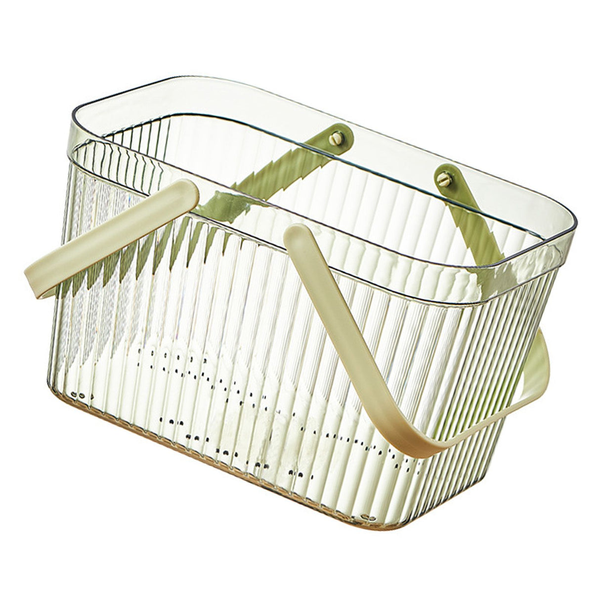 Bath Organizer Basket Stylish Clear Stripe Large Capacity Shower Storage Organizer with Handle for Bathroom Green