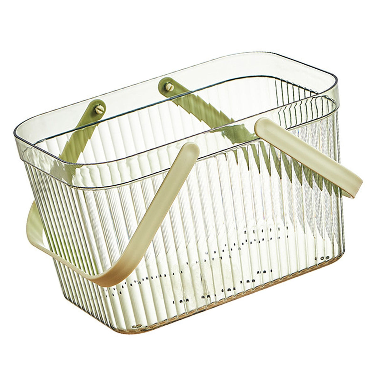 Bath Organizer Basket Stylish Clear Stripe Large Capacity Shower Storage Organizer with Handle for Bathroom Green