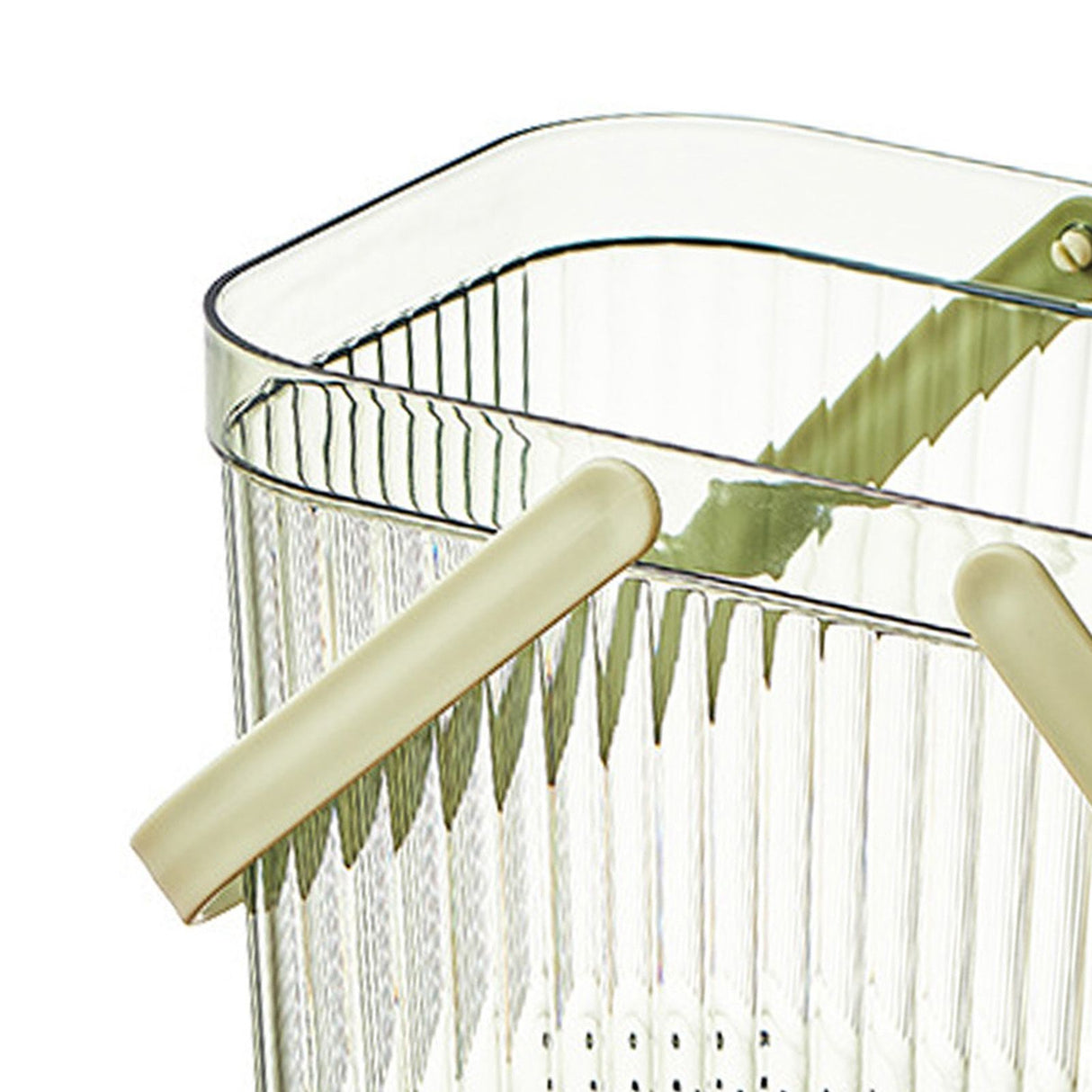 Bath Organizer Basket Stylish Clear Stripe Large Capacity Shower Storage Organizer with Handle for Bathroom Green