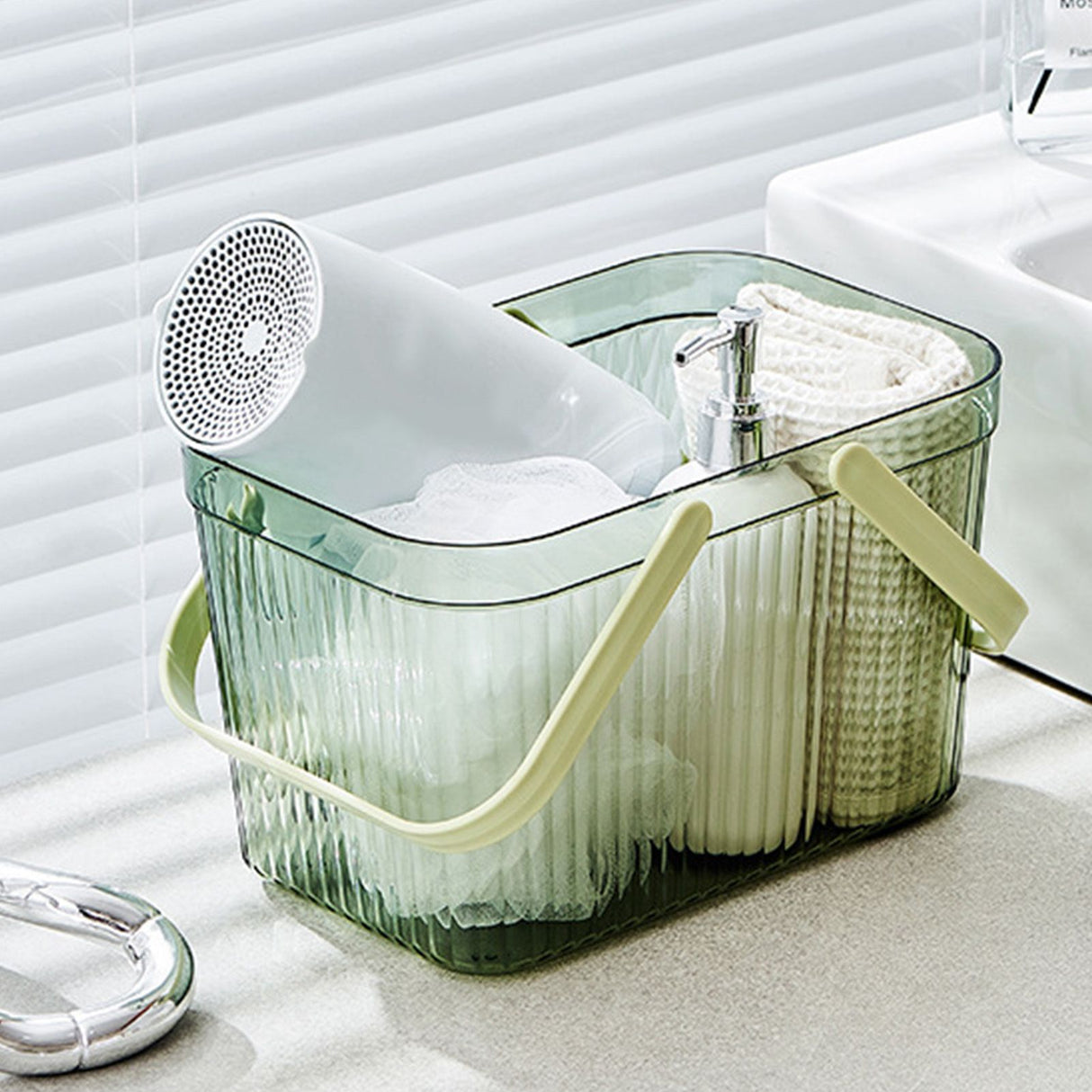 Bath Organizer Basket Stylish Clear Stripe Large Capacity Shower Storage Organizer with Handle for Bathroom Green