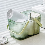 Bath Organizer Basket Stylish Clear Stripe Large Capacity Shower Storage Organizer with Handle for Bathroom Green
