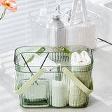 Bath Organizer Basket Stylish Clear Stripe Large Capacity Shower Storage Organizer with Handle for Bathroom Green - Extra Image