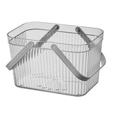 Bath Organizer Basket Stylish Clear Stripe Large Capacity Shower Storage Organizer with Handle for Bathroom Grey