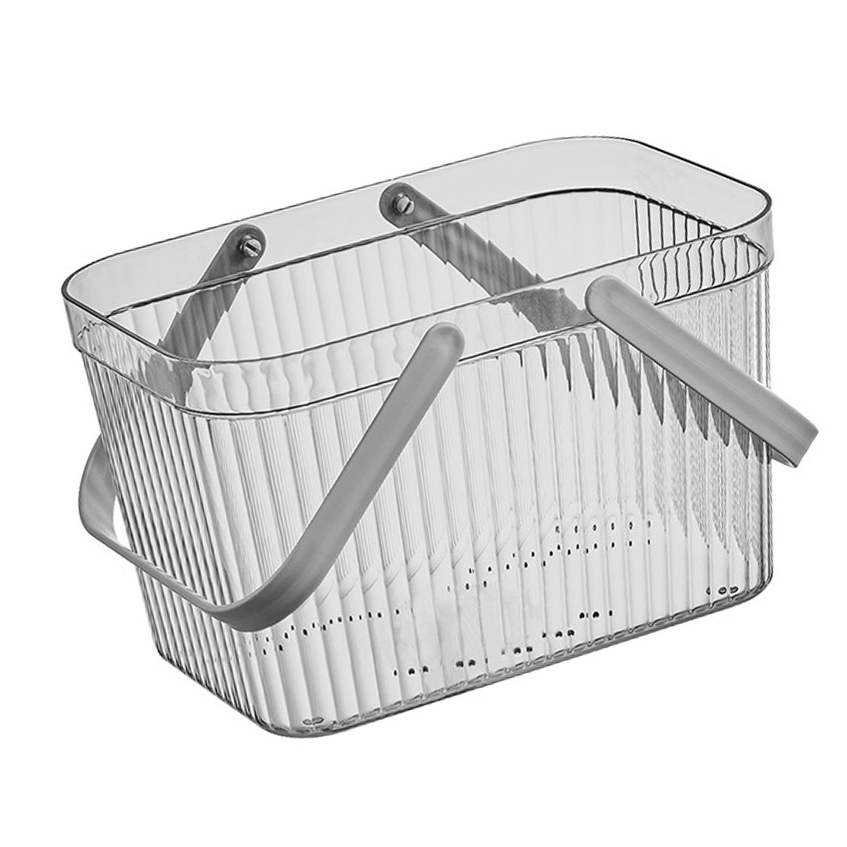 Bath Organizer Basket Stylish Clear Stripe Large Capacity Shower Storage Organizer with Handle for Bathroom Grey