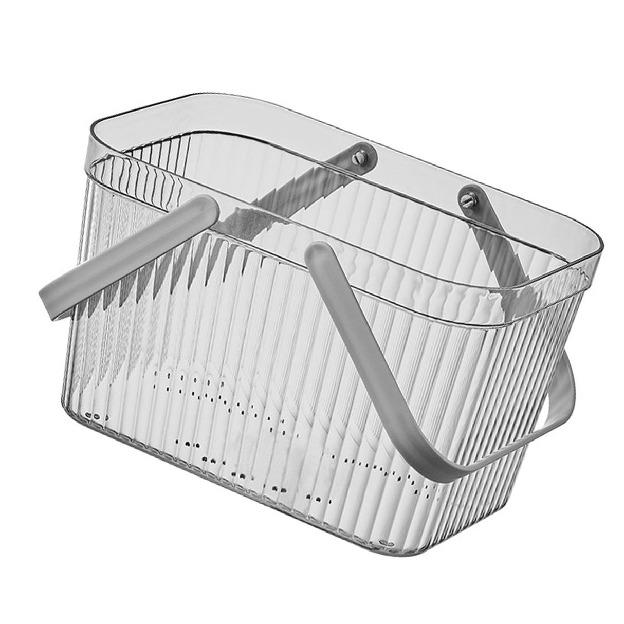 Bath Organizer Basket Stylish Clear Stripe Large Capacity Shower Storage Organizer with Handle for Bathroom Grey