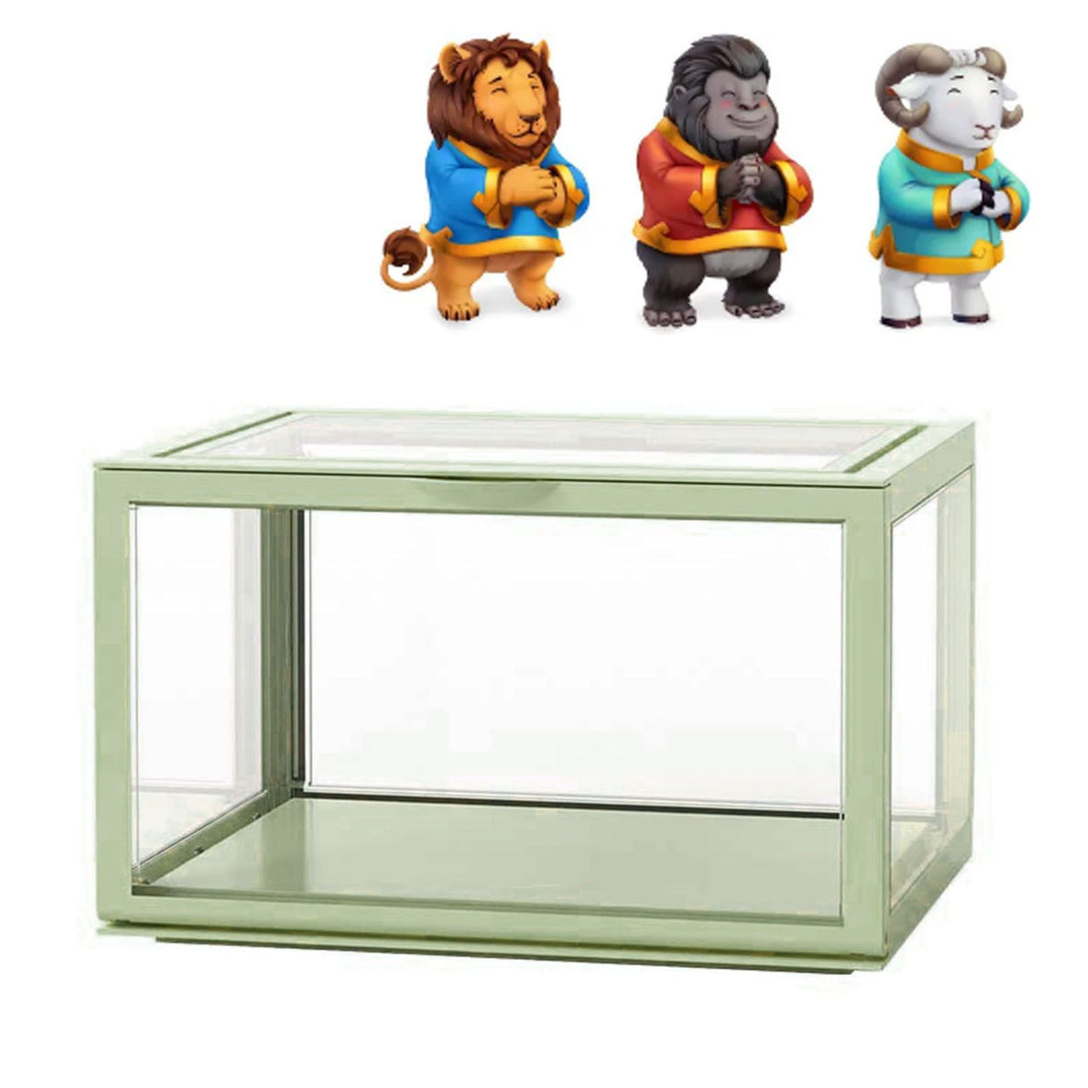 Figure Organizer Desktop Doll Acrylic Display Cabinet High Transparency Sealed Dustproof Show Case Light Green