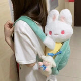 Rabbit Turtle Plush Backpack PP Cotton Short Plush Cartoon Perfect Detail Animal Cartoon Backpack for Girls - Rear View