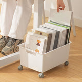 Storage Basket Roller Basket Premium PP Sturdy Portable Movable Easy Storage Large Capacity Organizer Box for Books Clothes Shoes White