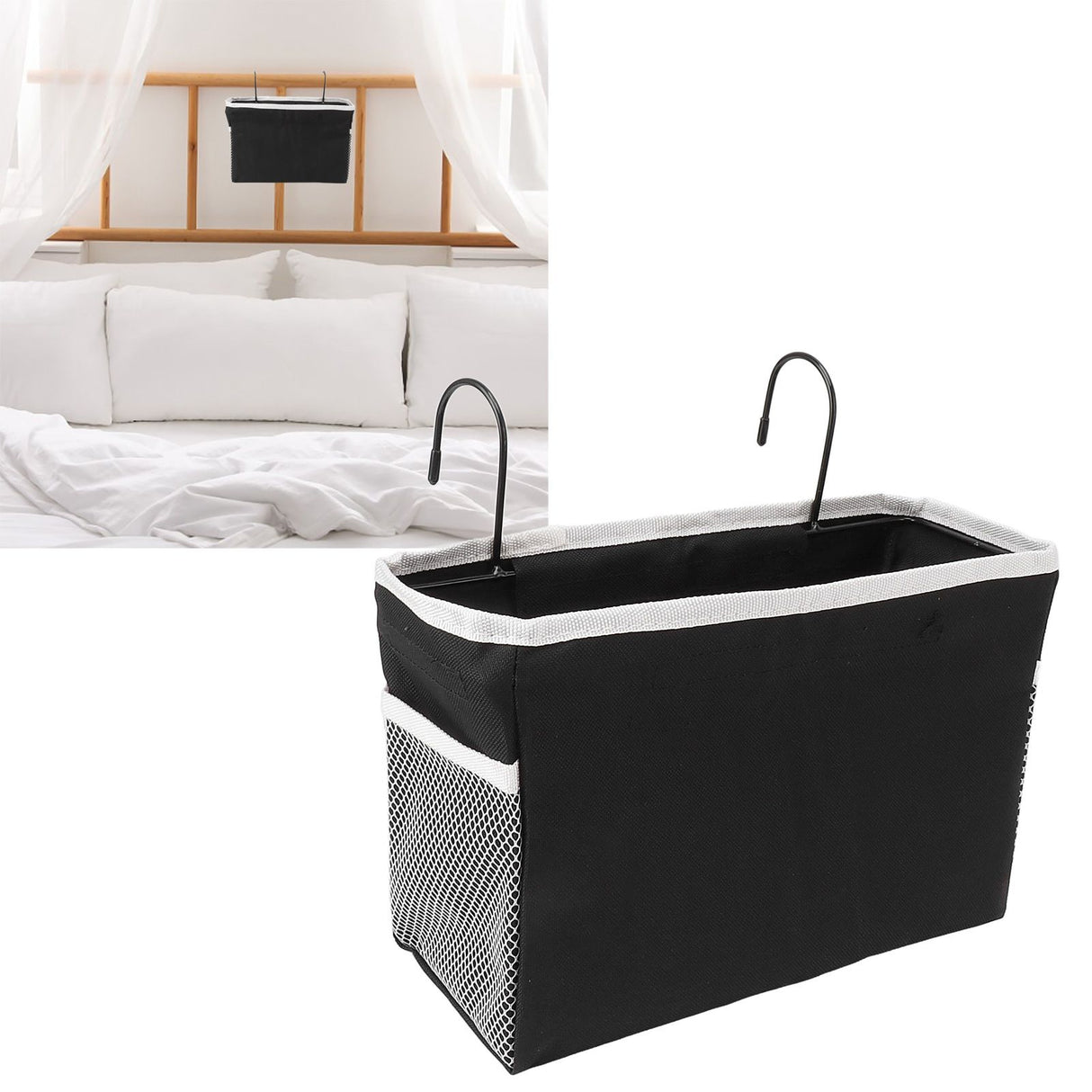 Bedside Storage Basket Hook Hanging Canvas Bag Rail Organization Shelf for Dormitory Office Living Room